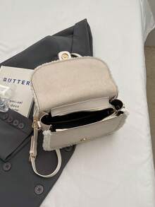 1 件装 时尚米色绒面仿毛皮饰边迷你手提包 女士 - 米色 - 查看 8