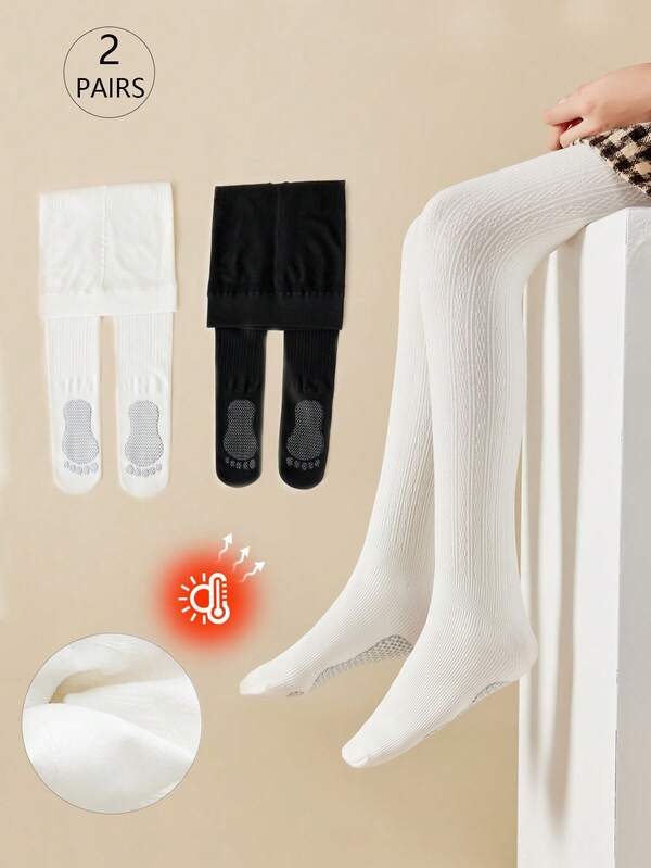 1/2pcs Girls/Kids/Toddlers Thermal Lined Leggings, Solid White, BlacStirrupess Tights, Cartoon, Vertical Stripe, Polka Dot PattStirrupotless Leggings