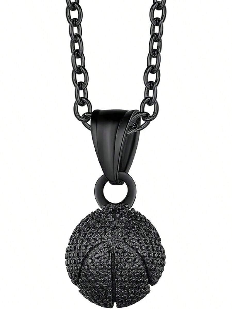 Richsteel 3D/Basketball/Soccer/Baseball Ball Boxing Glove Cool Pendant Men, 316L Stainless Steel Sneaker Chain,Sport Fan Jewelry - 02-黑色籃球 - 查看 1