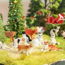 12/24 件猫狗实体玩偶套装、逼真迷你猫狗玩具、手绘宠物动物玩具仿真套装、小猫咪小狗玩偶派对礼物学习套装、宠物玩具收藏、儿童益智可爱模型、蛋糕装饰、家庭办公室圣诞装饰、生日礼物奖品 - 彩色 - 查看 3