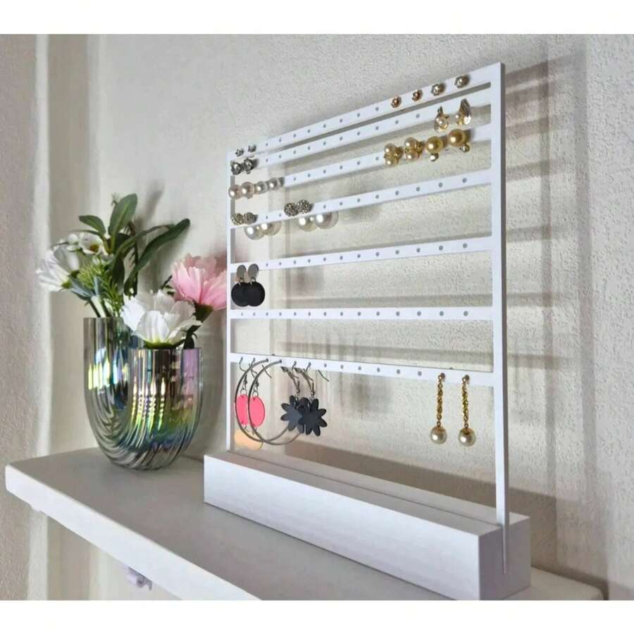Suporte de Brincos com 49 Pares Organizador de Mesa Design Elegante Porta Joias Prático e Funcional - Branco - Visão 1