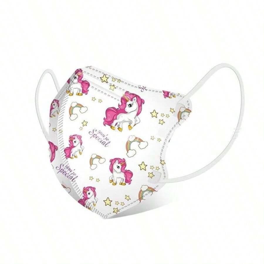 Cubrebocas Infantil KN95 con Diseño de Unicornio, Protección y Comodidad para Pequeños, 10 piezas - Blanco Unicornio Rosa - Ver 1