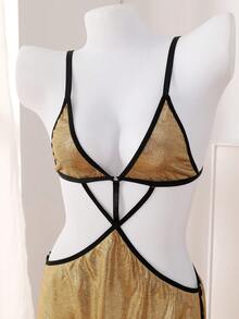 2025 New Sexy Gold Textured Metallic Foil Lingerie Set - Perfect For Intimate Night Parties - Gold - View 9