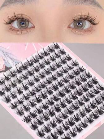 120pcs/Set 13mm High Capacity Natural Cartoon Style Eyelash Extensions, Segmented Design For Beginners, Soft & Curly Lashes