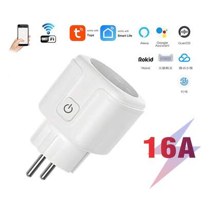 Tuya Smart Socket EU16A/20A Wifi Smart Plug With Power Monitoring Smart Life APP Remote Control Support Assistant Alexa European Standard Two Round Pin Intelligent Socket Apple Android Mobile Phone Used