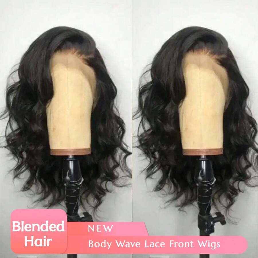 Black Short Body Wave Lace Front Wigs Glueless Natural Wave Synthetic Heat Resistant Fiber Hair Wig With Baby Hair 26 Inch - Natural & Black - View 1