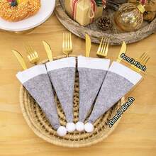 10 piezas Decoraciones Navideñas, Gorros Navideños, Gorros de Tela No Tejida, Set de Cubiertos con Gorro Navideño, Decoración de Botella de Vino Navideña, Navidad