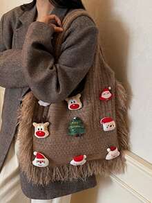 Sac d'aisselle tricoté Père Noël, Sac à bandoulière de Noël, Sac fourre-tout Sapin de Noël, Sac de courses