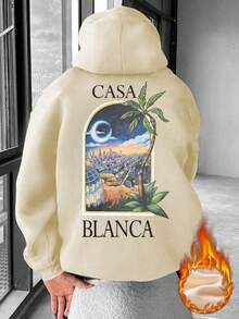 Zrgoth 男士风景图案抓绒连帽衫，美式街头时尚，秋冬款 - 杏色 - 查看 1