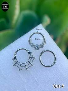 Morlyda 3件套 华丽16G鼻环 鼻中隔饰品 蝴蝶、心形、蝴蝶结、月亮、蛇形鼻中隔环 唇环 仿珍珠鼻中隔环 卡扣环 和马蹄形杠铃 铰链式鼻中隔环 耳廓、耳屏、耳骨、耳廓内侧、耳软骨耳环 不锈钢鼻中隔环 环形穿孔饰品 垂坠式鼻环 圣诞礼物 男女皆宜 8-10mm 派对约会 日常佩戴 夜生活 社交聚会 - 銀色 - 查看 15