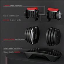 Butterslay 12-In-1 Fast-Adjust Dumbbell With 8 Weight Plates & Tray, Anti-Slip Handle Design, Variationfrom 3lbs To 40lbs, For Home, Office, Gym, Balck * Red - màu đen - Xem 4