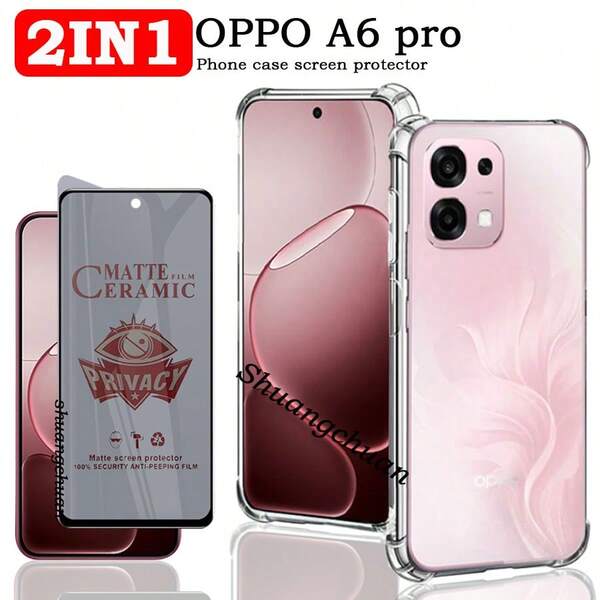Full Coverage Black Edge Tempered Glass Screen Protector + Four Corner Anti-Drop Transparent Phone Case For OPPO A6 Pro, Honor X8C, Redmi A5, Redmi A3, Honor X8B, Honor X6B, Infinix Smart 8, Infinixt 9, SGo 1, Spark Go 2024, Honor X7C, Honor 400 Lite, Galaxy A06