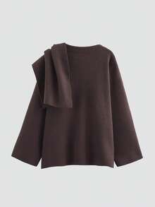 Áo khoác cardigan dệt kim dáng rộng, bất đối xứng, phong cách thường ngày dành cho nữ. - Cà phê nâu - Xem 3