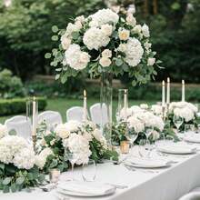 60pcs White Silk Hydrangea Artificial Flowers, Fluffy Faux Hydrangea Flower Heads With Stems, Fake Hydrangeas For DIY Crafts, Table Centerpieces, Wedding Bridal Bouquet, Home Party Arch Garland Decoration - 白色 - 查看 8