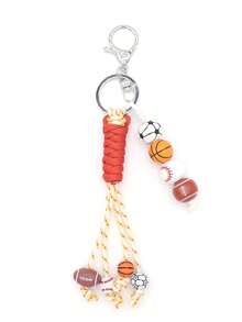 Handmade Woven Rope Sports-Themed Keychain, Basketball, Baseball, Football Beaded Design, Bag/Car Decor, Creative Gift For Friends, Teachers, Sisters - Keychain - View 7
