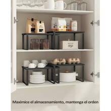 2 estantes de madera para especias, estantes de cocina, apilables, expandibles, para fregadero, despensa y baño - Negro - Ver 7
