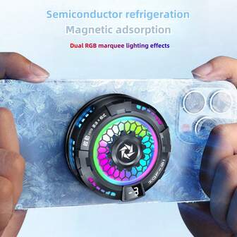 1 pièce Ventilateur de refroidissement à semi-conducteurs avec affichage numérique, conception d'adsorption magnétique pour smartphones et tablettes Android/iOS, convient pour le jeu, la diffusion en direct, le refroidissement, éclairage RVB à double face