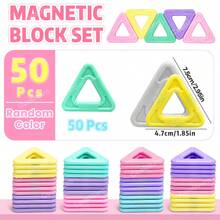 Bloques de construcción magnéticos con forma de triángulo y cuadrado tipo macarrón, juego de construcción STEM, colores aleatorios, juguetes magnéticos educativos para aprender y fomentar la creatividad, ideal como regalo de cumpleaños o Navidad para niños de 3 años en adelante - Multicolor - Ver 11