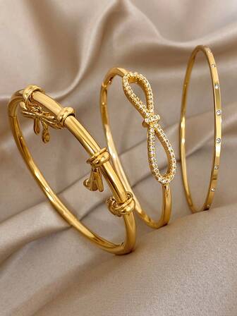 18K 镀金不锈钢奢华优雅蝴蝶结和高跟唇形锆石手镯套装，适合女士，甜美奢华珠宝妈妈礼物圣诞节感恩节万圣节婚礼狂欢/舞会/派对/日常配饰周年纪念情人节波西米亚珠宝生日伴娘礼物