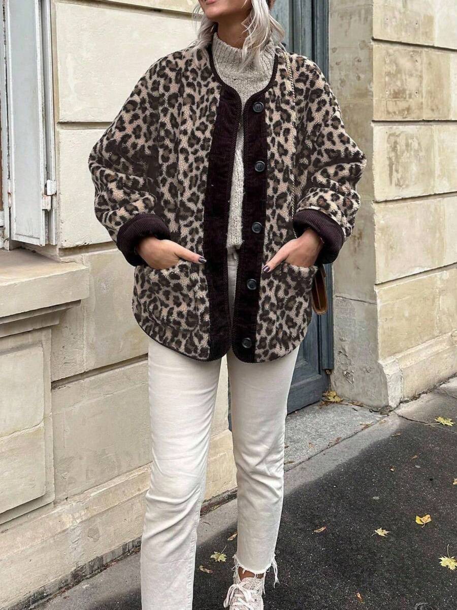 1 Stück Damen Vintage Loose Lässig Hemdkragen Langarm Einreiher Wollemischung Jacke, Herbst/Winter