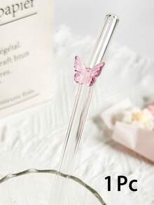 1件/1套 防碎可重複使用彎曲透明玻璃飲用吸管組，附粉色蝴蝶結愛心櫻桃裝飾與吸管頂蓋，適用冷飲、奶茶、咖啡、果汁、奶昔、調酒，居家與小餐館使用 - 款式1 - 查看 14