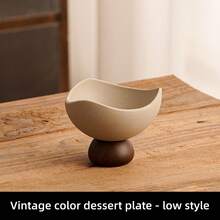 Vintage Ceramic Bowl With Sturdy Wooden Base - Triangular Ceramic Bowl, Reusable Multipurpose Dessert Bowl For Home And Restaurant, Hand Wash Only, Creative Fruit Snack Cup, Novelty Tableware, Textured Surface | Kitchen Decor - Multicolor - View 12