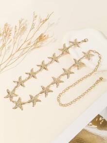 1pc Women's Starfish Metallic Waist Belt/Chain/Belt, Ocean Vacation Style, Minimalist & Versatile For Daily, Party, Concert, Beach, Halloween Outfit Accessory - Multicolor - View 3