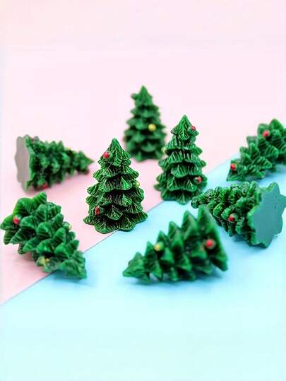 10pcs DIY Mini Resin Christmas Tree Model Ornaments, Christmas Decorations, Christmas Elements, Small Figurine Ornaments, Perfect Jewelry Accessories, Suitable Gifts For Families And Friends, DIY Craft, Decorative Ornaments, Holiday Decorations, Perfect Gift, Birthday Gift, Small Figurine Ornaments