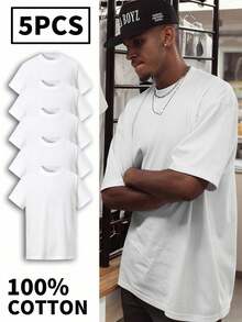 5 Pack Mens 100% Cotton Crew Neck T Shirts Casual Classic Fit Short Sleeve Tops Soft Breathable Everyday Wear Tees Multipurpose Undershirts For Men And Women Great For Workout Gym Home Or Layering Essentials - 白色 - 查看 1