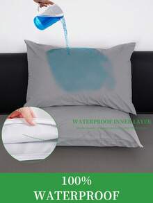 2pcs Waterproof Bedding Protectors - Breathable TPU Combination, Low Allergen, Zippered Pillow Covers, 2 Pieces Set - Light Grey - View 5