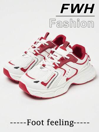 FWH Zapatos gruesos con cierre de cordones ajustable, inspirados en el estilo retro, zapatillas gruesas con bloques de color, zapatos gruesos con cordones, zapatillas de malla, que proporcionan un acolchado como una nube, zapatillas gruesas con bloques de color y aumento de altura