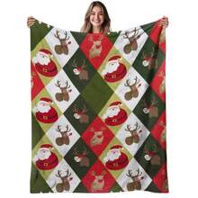 Large Flannel Blanket - 280GSM Soft Warm Throw - Green, Red, Golden, White, Brown - All-Season Couch, Bed, Living Room Decor - Washable Cozy Home Accent Halloween, Xmas, Winter - Luxury Holiday Bedspread - Contemporary Style With Festive & Reindeer Print - Festive Design Fall & - Plush Texture Couch, Or Living Room - Durable & Easy Care - Home Decor - 彩色 - 查看 3