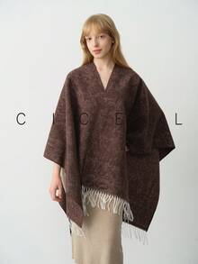 1 Peça Xale Elegante Vintage Floral de Poliéster Quente para Mulheres, Adequado para Uso Diário no Outono/Inverno - marrom - Visão 2