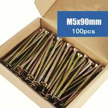 100pcs M5 Flat Head Wood Screws, Zinc Plated Carbon Steel Self-Tapping Screws For Wood, 6 Sizes (M5*25/40/50/60/70/80/90/100), Drive Countersunk Self-Drilling Screws, Yellow Zinc Plated - Gold - View 9