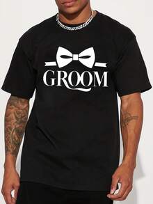 1 camiseta gráfica con estampado digital para mujer Corbata, novio, elegante, minimalista. Camiseta casual de cuello redondo y manga corta. Camiseta de algodón ligera para las cuatro estaciones, lavable a máquina, no lavar en seco. - Negro - Ver 1