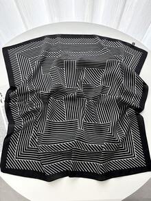 1pc Paisley Print Faux Silk Bandana, Unisex Versatile Neck Scarf, Headband, Hair Accessory - Black Lines - View 3