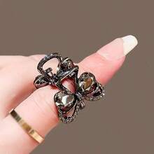 Elegant Mini Bow Hair Clip With Shiny Rhinestones - Fashionable Black Alloy Shark Clip For Women, Perfect Choice For Valentine's Day And Everyday Charm - màu đen - Xem 4
