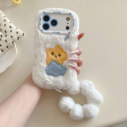 New Autumn/Winter Starry Cloud Cartoon Plush Phone Case With Lanyard, Compatible With IPhone 17 Pro Max/ 17 Pro/ 16/ 15 Pro Max/ 15 Pro/ 15/ 14 Pro Max/ 14 Pro/ 14, New 13 Pro Max, Comfortable And Warm, Minimalist, Cartoon Design For Women