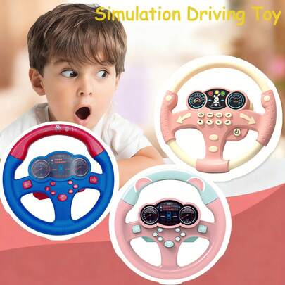دفة قيادة لعبة مع إضاءة وموسيقى للأطفال،هدية من فرمان قيادة محاكي لمقعد السيارة الخلفي للأطفال