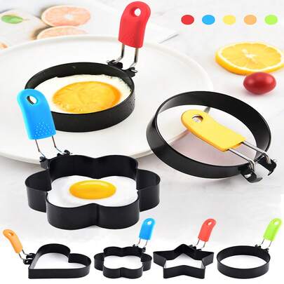 5/2/1 煎蛋圈，带防烫折叠手柄的煎蛋圈，圆形、五角星形、花朵形、心形煎蛋圈，不粘煎蛋圈，适用于家庭厨房烹饪鸡蛋煎炸早餐迷你汉堡，厨房用品，厨房小工具
