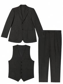 Black Retro Men's Herringbone Tweed Suit 3 Piece Set Wool Suits 1920's Themed Wedding Suit Vintage Style Groom Tuxedos Set Prom Jacket Blazer Vest Pants - màu đen - Xem 2