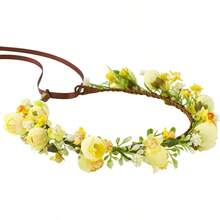 Handmade Flower Crown Floral Headpiece Green Leaf Headband Wedding Flower Crowns For Bride Floral Garland Hair Wreath Birthday Party Yellow Style
