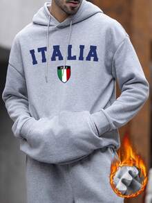 男士宽松口袋连帽卫衣，意式风格，秋冬季长袖上衣 - 灰色 - 查看 2