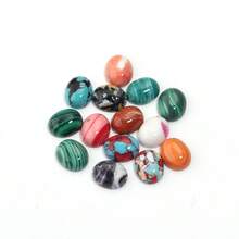 10pcs/Pack Oval Turquoise Print Gemstone Cabochons, Random Mixed Color Stones, Fashionable Casual Elegant Vintage Handmade DIY Jewelry Decor, Suitable For Necklace Ring Bracelet Crafts, Jewelry Making Supplies