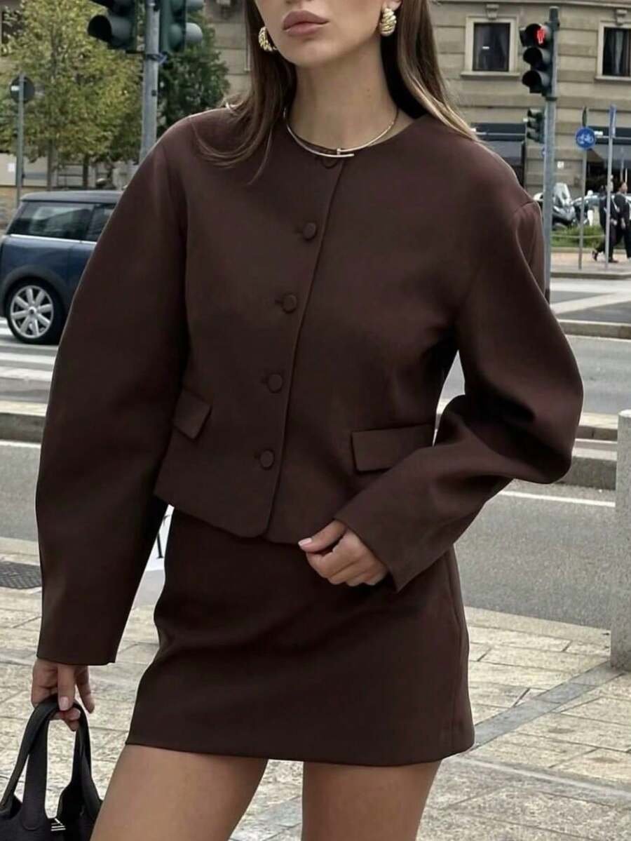 1 Stück Damen Vintage Loose Lässig Hemdkragen Langarm Einreiher Wollemischung Jacke, Herbst/Winter