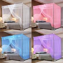 Canopy Bed Curtains, 4 Corner Post Lace Trim Princess Bed Canopy, Mosquito Net For Adult Kids Bedroom - 白色 - 查看 9