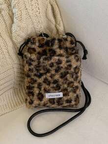 Autumn And Winter High-End Commuting Niche Mobile Phone Crossbody Small Bag For Women, New Brown Leopard Pattern Plush Fur Bag.