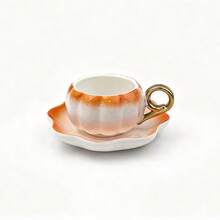 Bộ 2 tách trà/cà phê bằng gốm hình quả bí ngô, mạ vàng gradient, màu trắng, cam, xanh dương, dung tích 120ml. - Nhiều màu - Xem 14