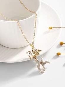 1pc Fashionable European & American Cute Owl Shaped Pendant Necklace With Transparent Rhinestones, Suitable For Women's Daily Wear