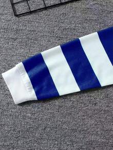 1pc Boys Classic Everyday Casual Colorblock Striped Polo Collar Sweatshirt, Autumn/Winter